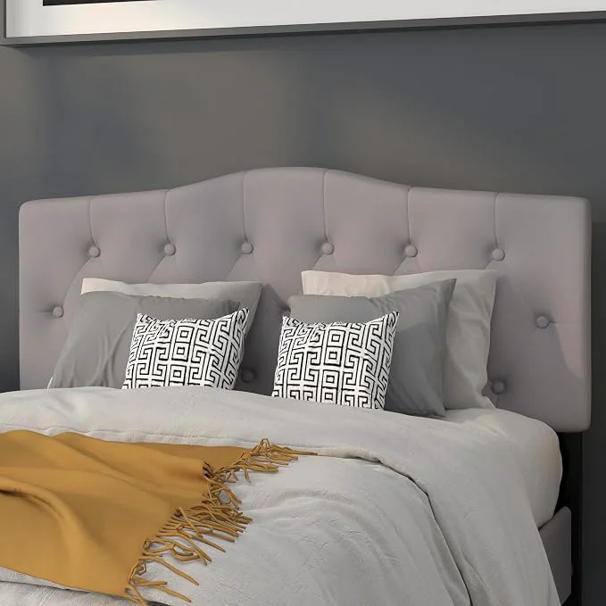High-Performance EMMA OLIVER Arched Button Tufted Full Size Headboard in Light Gray Fabric Authentic