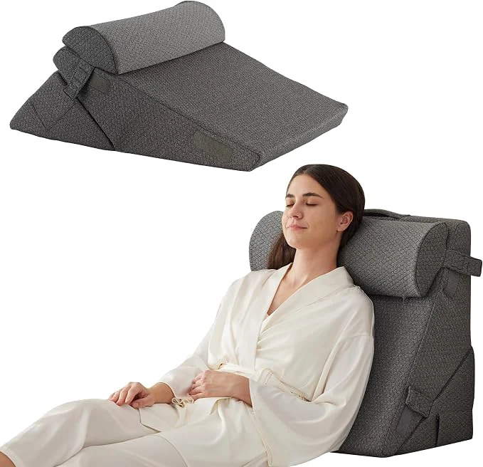 Flexible 3Pcs Orthopedic Bed Wedge Pillow Set Foam Wedge Pillow Post Surgery for Back Leg and Knee Support Adjustable 9 amp 12 Inch Folding Triangle Pillow for Sleeping Acid Reflux Snoring Dark Grey Green