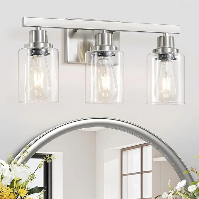 Certified 3-Light Bathroom Light Fixtures Nickel Bathroom Vanity Light High-Grade