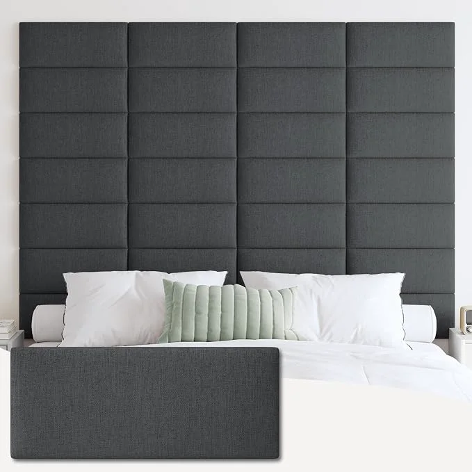 User-Friendly IFNOW Wall Mounted Headboard Peel and Stick Panels Black King 3D Soundproof Acoustic Padding Reusable and Removable Tufted fabric Bed Headboard for bedroom 12 Panels 10 quot x 24 quot Organic