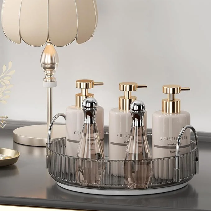 Minimalist Rotating Makeup Organizer for Vanity Spinning Cosmetics Storage for Bathroom Specialty