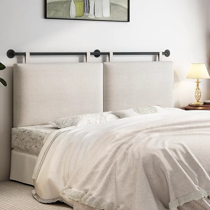 Exclusive BSHOMGI Headboards Queen Size Bed Headboard Wall Mounted with Linen Upholstery Hanging Headboard for Bedroom Beige Pure