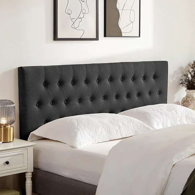 High-Quality Tufted Upholstered Headboard Queen Size Adjustable Height 37- 51 in Black Sturdy and Durable Solid Wood Bed Headboard Fabric Queen Headboard Only Modern Button Diamond Design Head Board Professional
