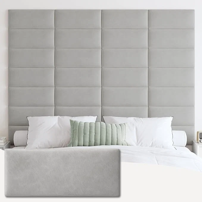 Luxury IFNOW Wall Mounted Headboard Peel and Stick Panels Light Grey Queen Upholstered 3D Soundproof Acoustic Panels Reusable and Removable Padded Leather Bed Headboard 6 Panels 9.84 quot x 23.62 quot Versatile
