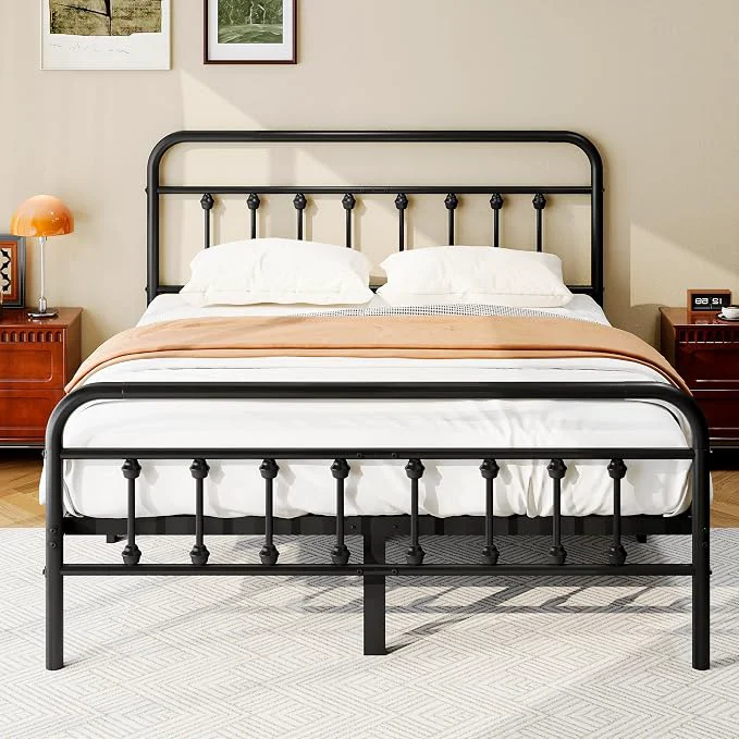 Dependable zunatu King Size Metal Bed Frame with Victorian Style Headboard and Footboard Steel Slat Support Platform Bed No Box Spring Needed Under Bed Storage Easy Assembly Black Sustainable