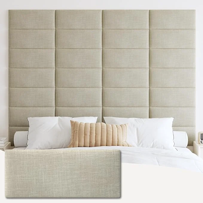 Relaxed IFNOW Wall Mounted Headboard Peel and Stick Panels Beige Queen 3D Soundproof Acoustic Padding Reusable and Removable Tufted fabric Bed Headboard for bedroom 9 Panels 10 quot x 24 quot High-Performance