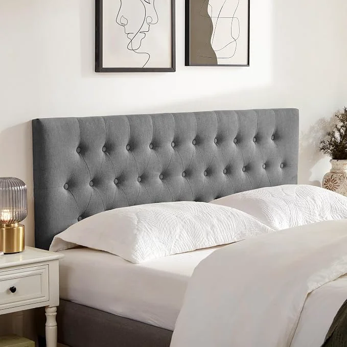 Safe Tufted Upholstered Headboard King Size Adjustable Height 37- 51 in Gray Sturdy and Durable Solid Wood Bed Headboard Fabric King Headboard Only Modern Button Diamond Design Head Board Smooth