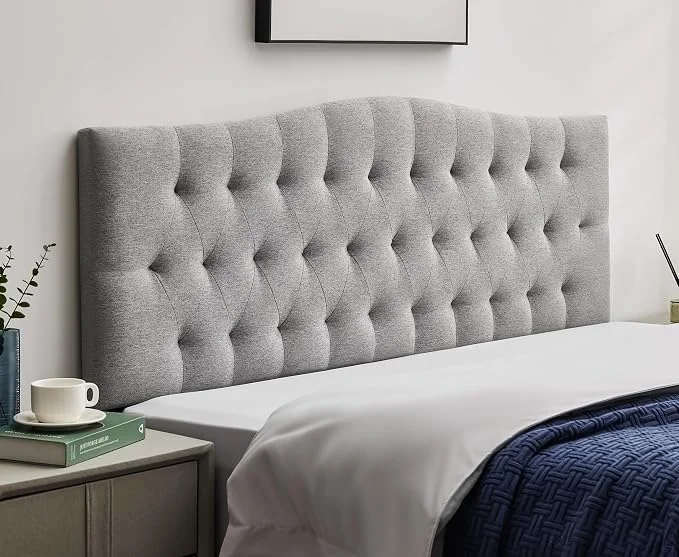 Authentic Tufted Upholstered King Size Headboard Only Adjustable 38-50 in Gray King Headboard for King Size Bed Durable Linen Fabric Headboards Modern Diamon Design Wood Head Board Minimalist