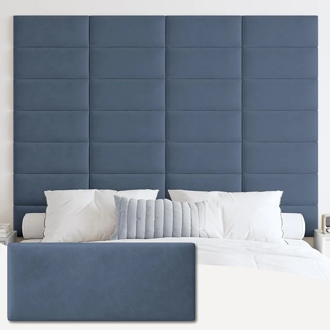 Recyclable IFNOW Wall Mounted Headboard Peel and Stick Panels Navy Blue King Upholstered 3D Soundproof Acoustic Panels Reusable and Removable Padded Leather Bed Headboard 12 Panels 9.84 quot x 23.62 quot Versatile