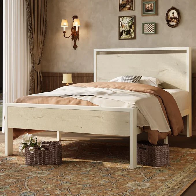Quality SHA CERLIN 14 Inch Twin Metal Platform Bed Frame with Wooden Headboard and Footboard No Box Spring Needed Large Under Bed Storage Heavy Duty Slats Support White Washed Oak Genuine