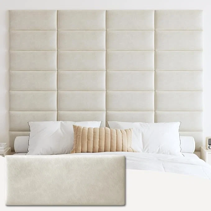 Soft IFNOW Wall Mounted Headboard Peel and Stick Panels Lvory White Queen Upholstered 3D Soundproof Acoustic Panels Reusable and Removable Padded Leather Bed Headboard 9 Panels 9.84 quot x 23.62 quot Genuine