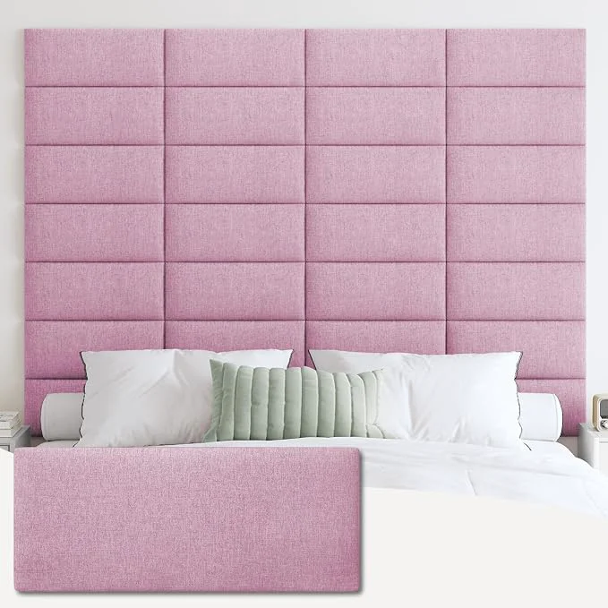 Original IFNOW Wall Mounted Headboard Peel and Stick Panels Light Pink King 3D Soundproof Acoustic Padding Reusable and Removable Tufted fabric Bed Headboard for bedroom 12 Panels 10 quot x 24 quot Dependable