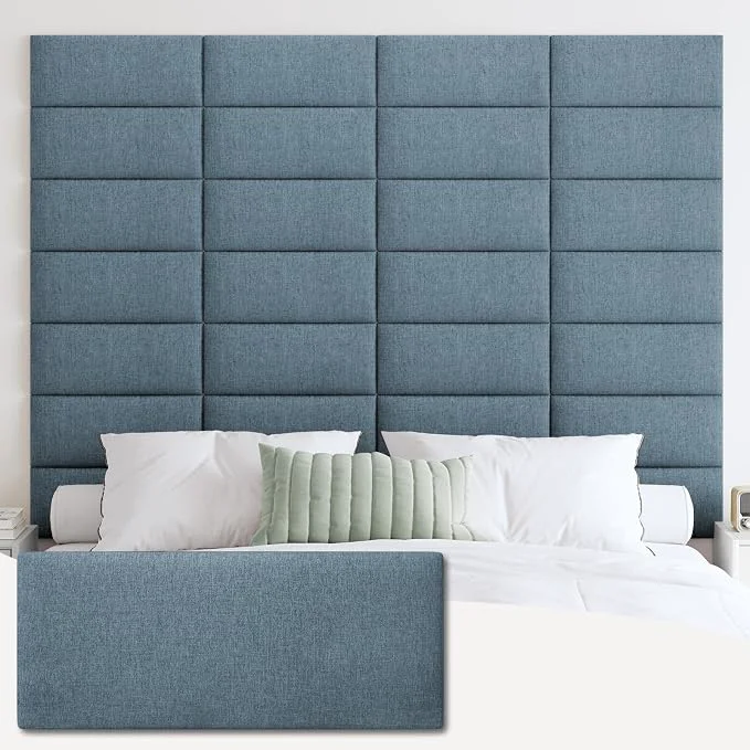 Durable IFNOW Wall Mounted Headboard Peel and Stick Panels Dusty Blue King 3D Soundproof Acoustic Padding Reusable and Removable Tufted fabric Bed Headboard for bedroom 12 Panels 10 quot x 24 quot Prestigious