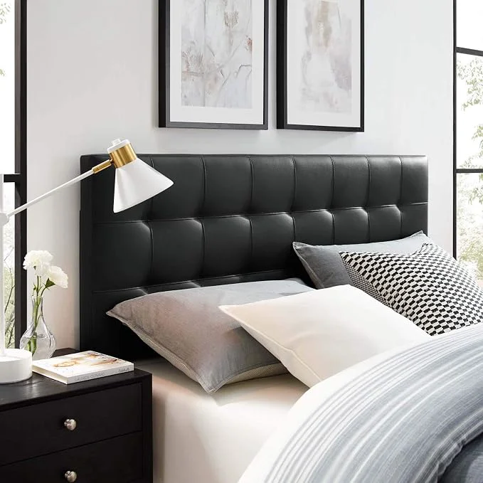 Breathable Modway Lily Tufted Faux Leather Upholstered Full Headboard in Black Smart
