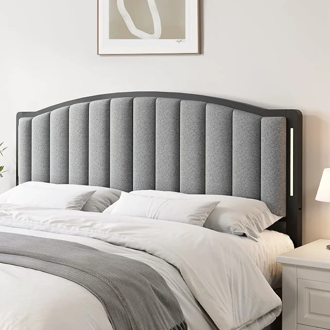 Pure Headboard for King Size Bed with LED Lights Upholstered Vertical Channel Tufting Head Boards Linen Fabric Bed Headboard Only Study amp Comfortable I for Bedroom Dorm Guest Room Grey Long-Lasting