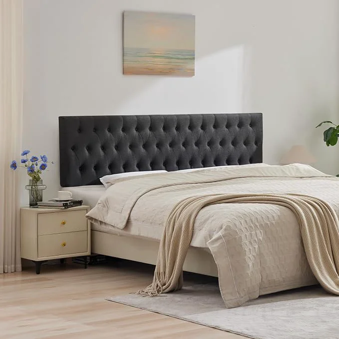 Next-Generation Tufted Upholstered Twin Size Bed Headboard in Modern Button Design Adjustable Solid Wood Head Board Premium Linen Fabric Padded Headboards in Bedroom Dark Grey Genuine