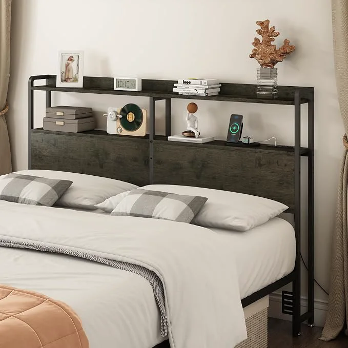 Powerful METYERRY Headboard for Queen Size Bed Frame with Storage Height Adjustable Headboards with Outlets USB Ports Type-C LED Light Sturdy and Stable Headboard Black Oak Bed Frame NOT Included Outstanding