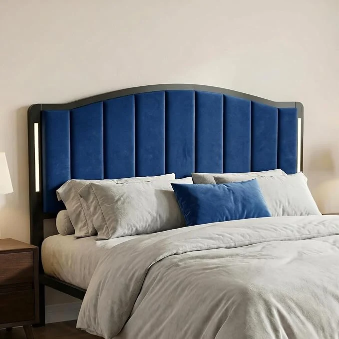 Green Headboard for Queen Size Bed with LED Lights Upholstered Vertical Channel Tufting Head Boards Velvet Headboard Only Attach Frame I for Bedroom Dorm Guest Room Blue Organic