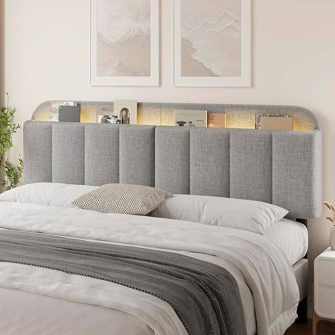 Functional Headboard for King California King Size Bed Upholstered Bed HeadBoard with Storage Linen Fabric Head Board with Vertical Channel Design Height Adjustable Easy to Assemble Light Grey Sophisticated
