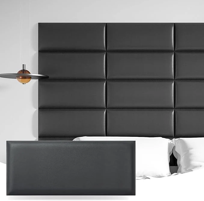 Effective Art3d Peel and Stick Black King Headboard 12-Pack Upholstered Headboard for Queen Full-Size Bed Padded Wall Panel Trendy