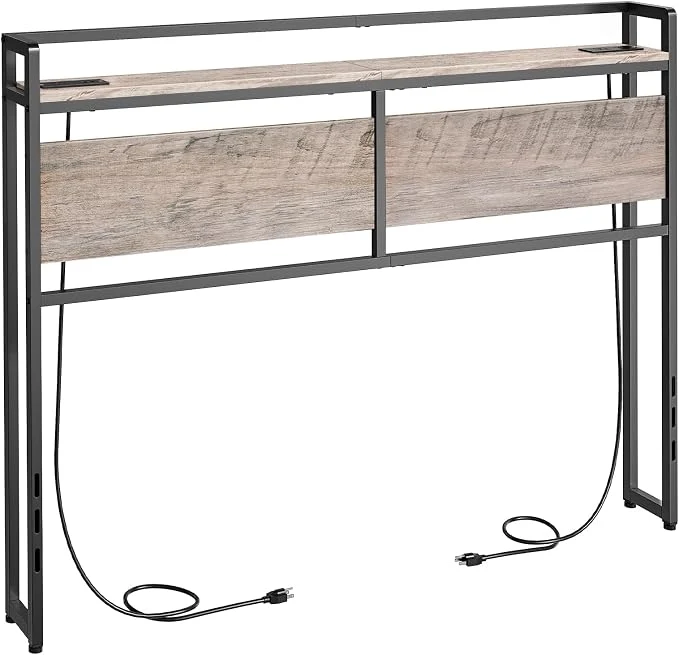 Durable HOOBRO Full Size Headboard Headboard with 2 Outlets and 4 USB Ports Adjustable Height Storage Rack Sturdy and Stable Easy Assembly Greige and Black Reliable