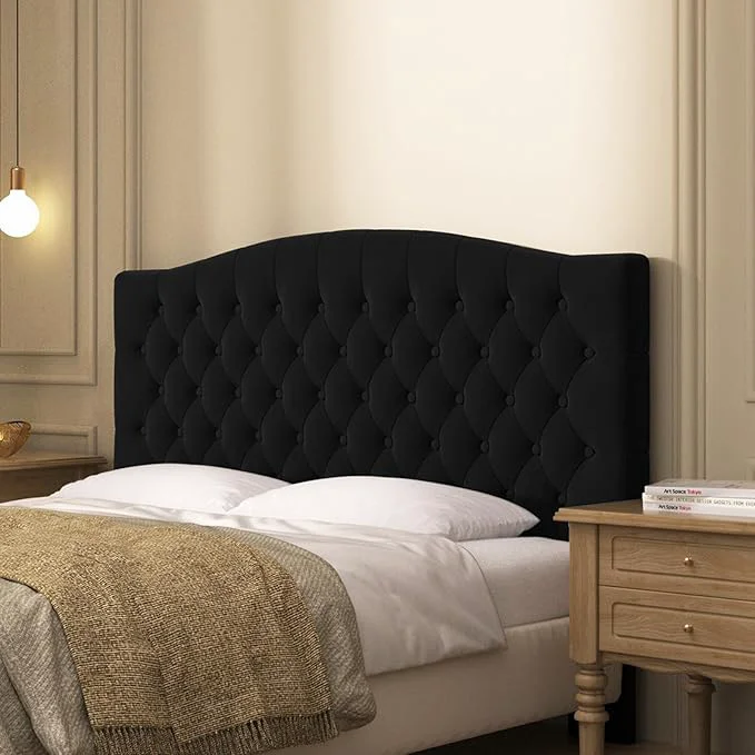 Sophisticated Furpopup Velvet Upholstered Headboard Queen Full Size Latest Model Wall Mount Bed Frame Mount Featuring High-Density Sponge Padding Luxury Texture Easy Assembly Comfort and Style-Black Trusted
