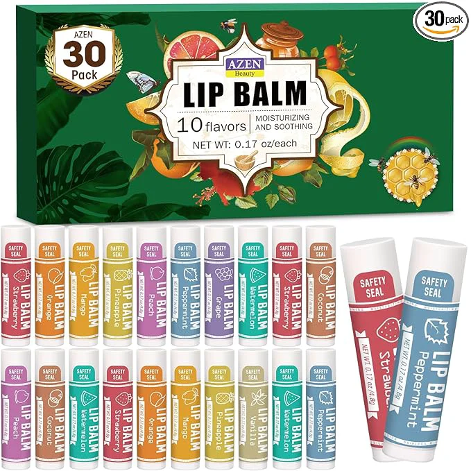 Classic AZEN 30 Pack Lip Balm Natural Lip Balm Bulk Lip Care Product Moisturizing World-Class