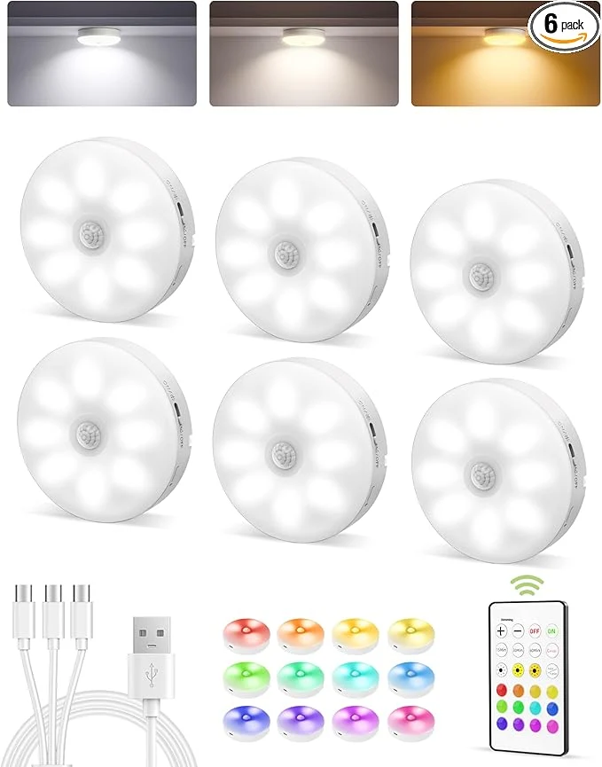 Superior EZVALO 6-Pack Under Cabinet Lighting Rechargeable Motion Sensor Puck Light Powerful