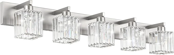 Functional Aipsun Brushed Nickel Bathroom Lighting Fixtures 5 Light Vanity Light Crystal Premium Material