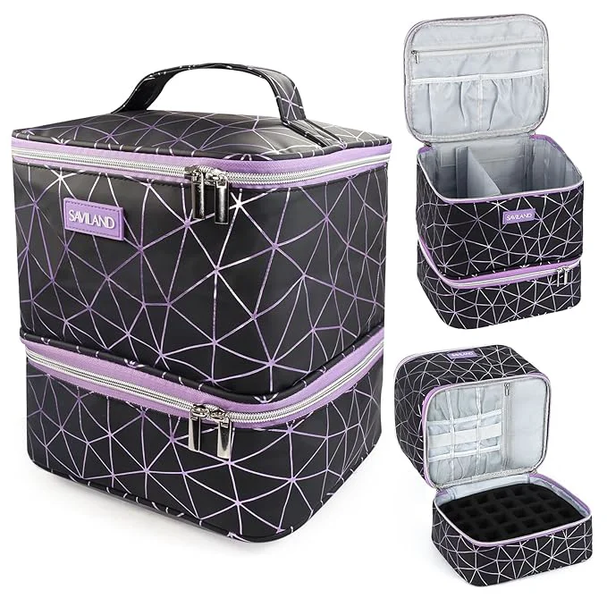 Easy-to-Use SAVILAND Nail Polish Organizer Bag PU Leather Nail Kit Organizer Holds 30 Next-Generation