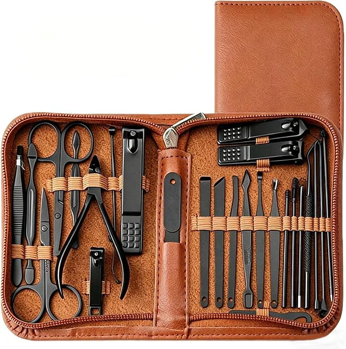 Convenient Premium 26-in-1 Manicure Pedicure Kit – Stainless Steel Nail Clippers Set Natural