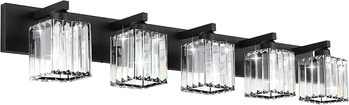 Authentic Aipsun Bathroom Vanity Light Black Light Fixtures 5 Light Crystal Vanity Light Selected