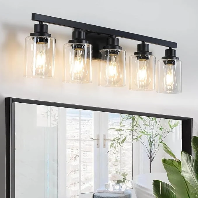 World-Class 5-Light Black Bathroom Vanity Light Modern Vanity Lighting Fixture Elite