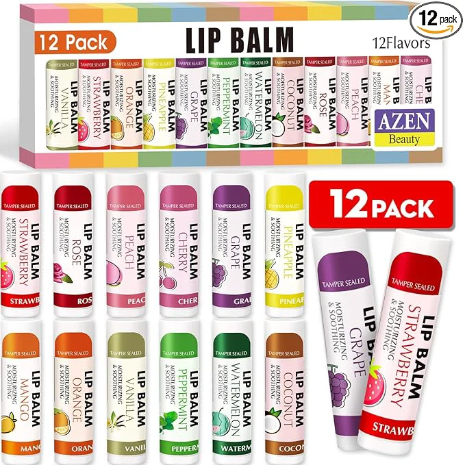 Smart AZEN 12 Pack Lip Balm Bulk Moisturizing Lip Balms High-Quality