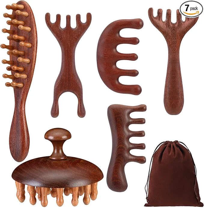 Breathable 6 Pcs Natural Wooden Scalp Massager Comb Tool Set High-Grade