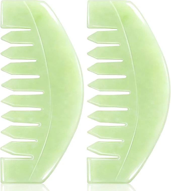 Quality airogym 2 PCS Natural Jade Massage Comb Guasha Scraping Scalp Comb Meridians Fine Crafted
