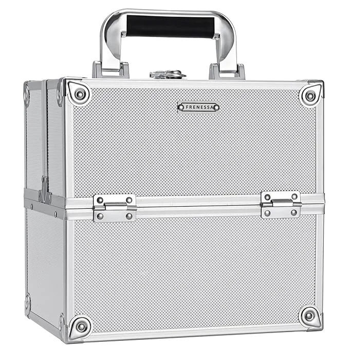 Dependable FRENESSA Makeup Train Case Makeup Organizer Box Portable Cosmetic Travel Case Detailed