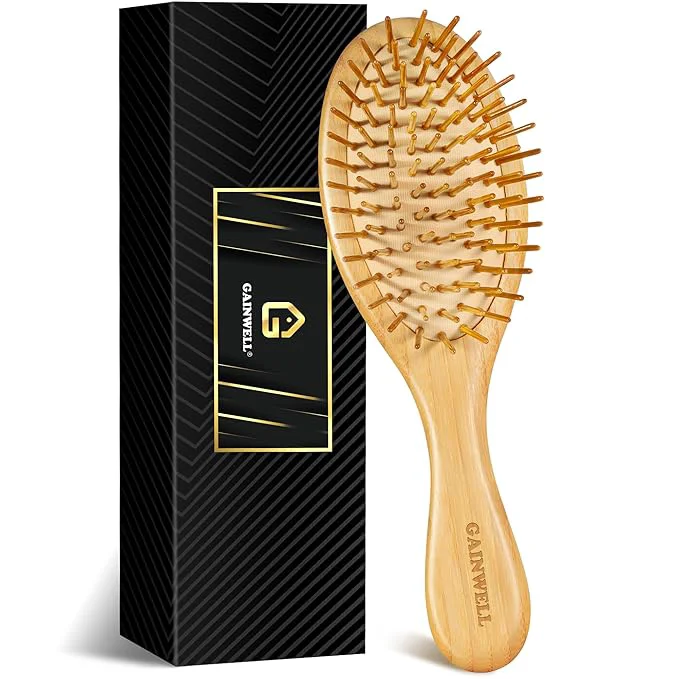 Unique GAINWELL Hair Brush for Hair Growth Bamboo Bristles Detangling Wooden Paddle User-Friendly