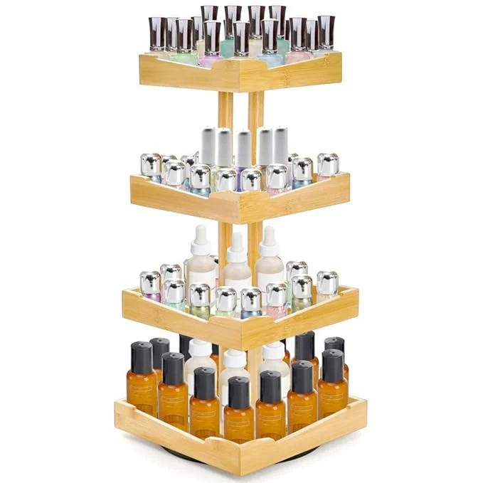 Expertly Made ZAVOOS Nail Polish Organizer 4 Tier Bamboo Stand Essential Oil Display Rack High-Grade
