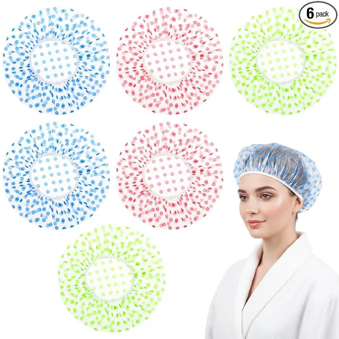Luxury 6PCS Shower Caps Waterproof Reusable Plastic Shower Caps Elastic Band Flower Original Design