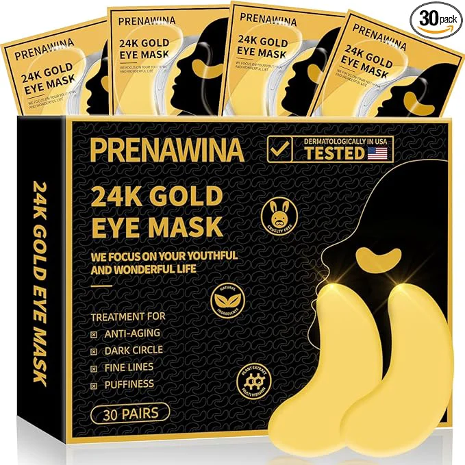 Stylish Under Eye Patches for Puffy Eyes Treatment 30 Pairs 24K Gold Under Eye Masks Genuine