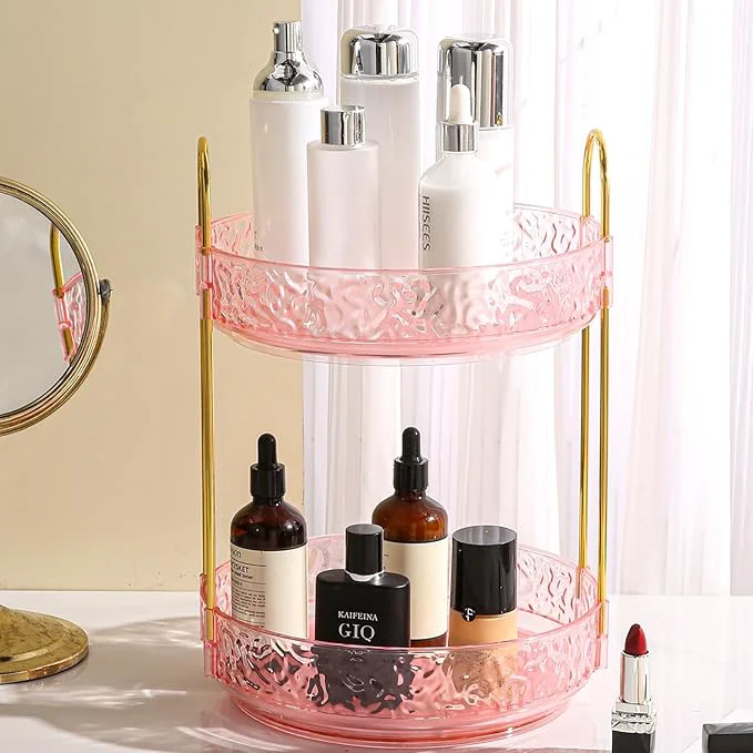 Specialty Fangoo 2 Tiers Pink Rotating Makeup Organizer Solid