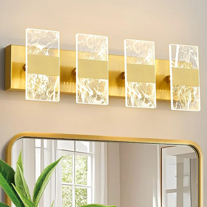 Elegant Modern LED Bathroom Light Fixtures Dimmable 4-Light Gold Vanity Light 5CCT Fast