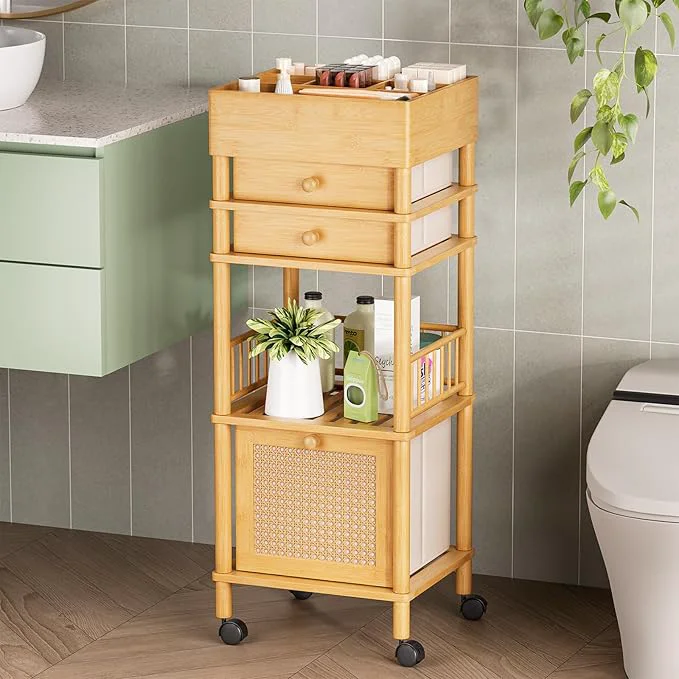 Next-Generation Amazer Bamboo Makeup Organizer Cart Contemporary