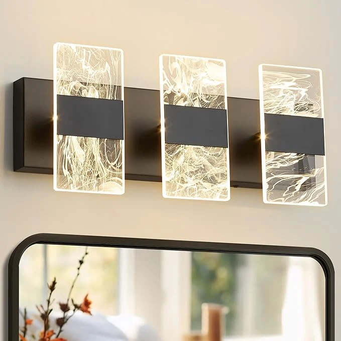 Versatile Modern LED Bathroom Light Fixtures Dimmable 3-Light Black Vanity Light Artisan