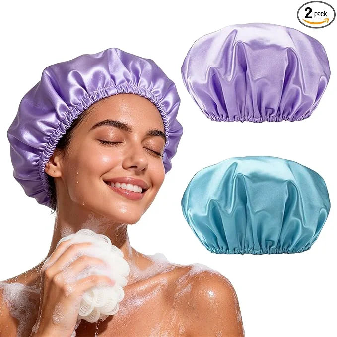 Practical Smilco 2 Pack Shower Caps for Women Reusable Waterproof Double Layer Bath Cap Clean
