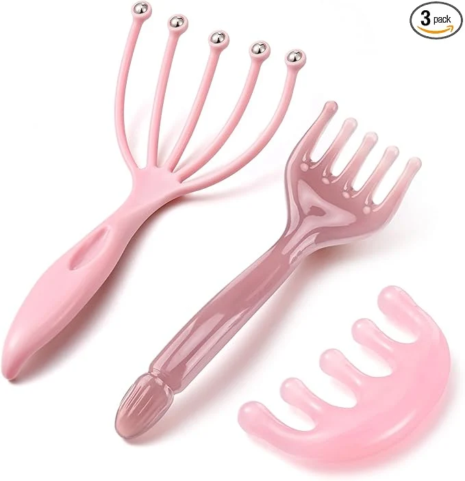 Flexible ProSuites 3 Pack Pink Head Massager Scalp Comb Resin Gua Sha Tool Set Scalp Exceptional