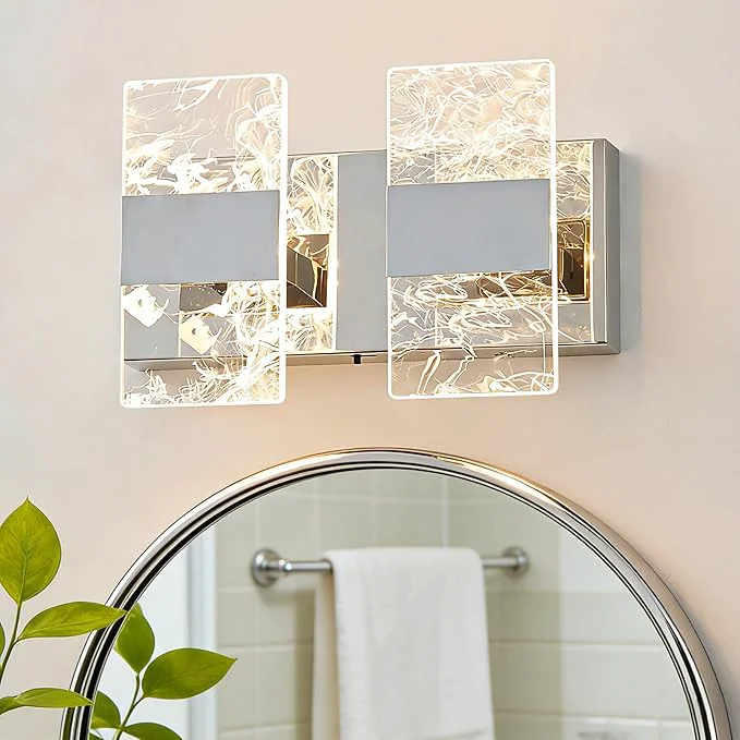 Fast Modern LED Bathroom Light Fixtures Dimmable 2-Light Chrome Vanity Light User-Friendly