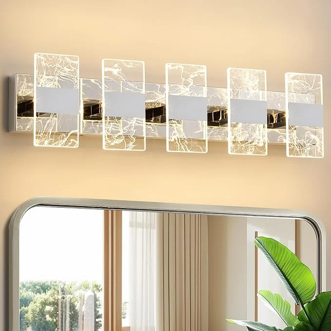 Genuine Modern LED Bathroom Light Fixtures Dimmable 5-Light Chrome Vanity Light Environmentally Friendly