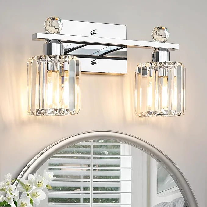 Healthy 2-Light Silvery Bathroom Light Fixtures Modern Bathroom Vanity Lights Fixture Soft